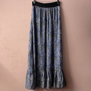 April, May Boho Blue Paisley Hook-Eye Closure Maxi Skirt